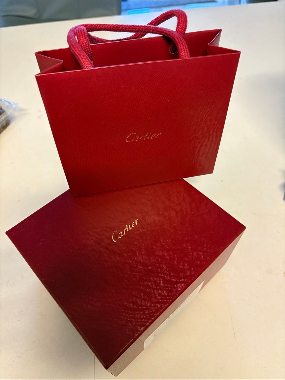 Cartier Red Gift Bag and Presentation Box Set with Gold Logo